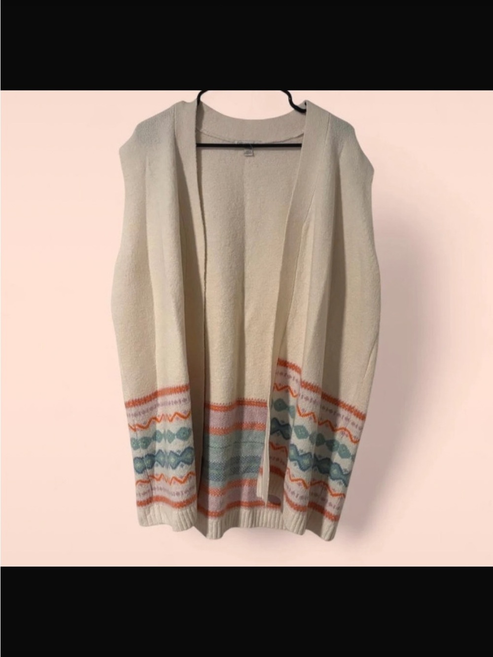 Cato Cream Open-Front Sweater Cardigan with Coral and Teal Accent
